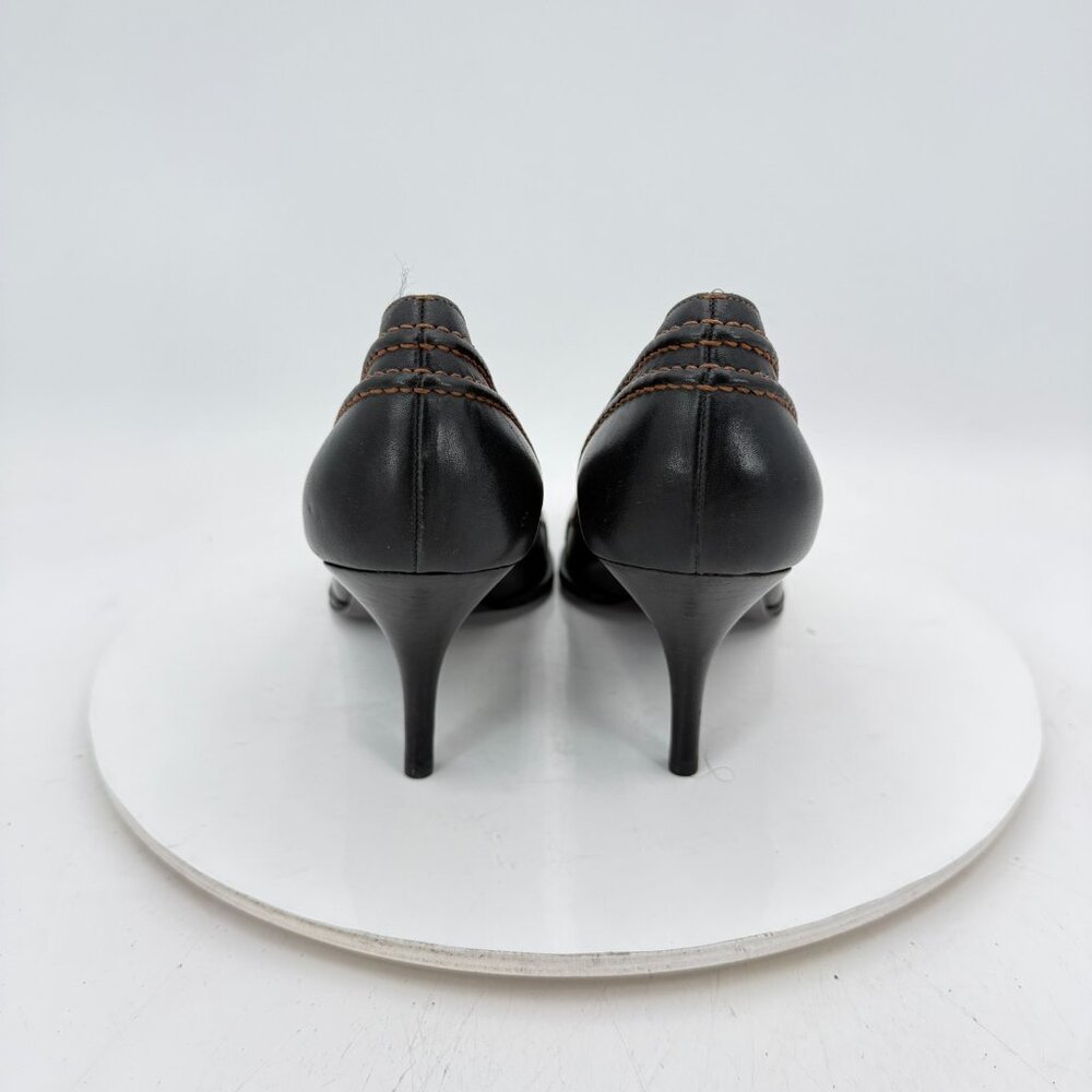 Salvatore Ferragamo Women Size 10B Brown Leather Belt Slip On Pump Heel Shoes - Picture 5 of 11